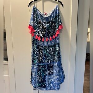 Lilly Pulitzer Meridian Midi Dress Deep Indigo Leied Back Print Size Large